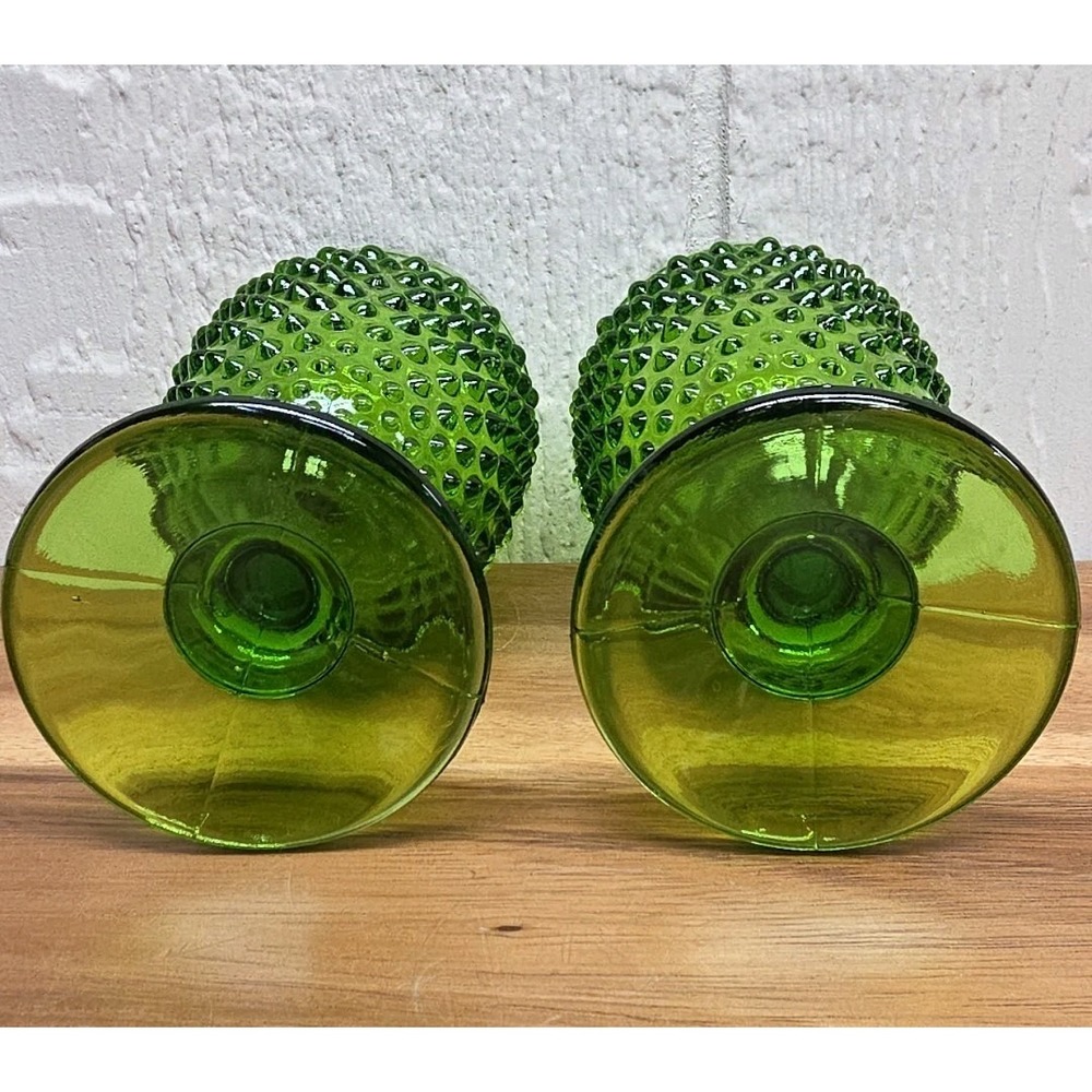 Vtg Fenton Green Hobnail Water Globet Set Of 2 Wine Cup Glass - Picture 5 of 6